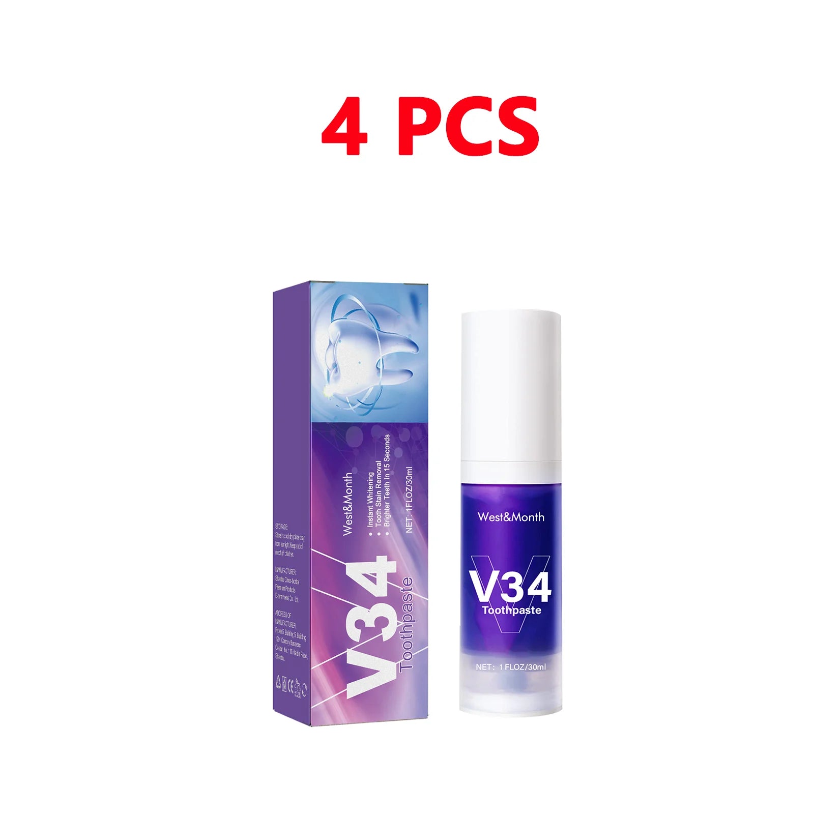 Purple Whitening Toothpaste Teeth Yellowing Color Correction Protects Gums & Freshens Breath Oral Care Pump-Style for Daily Use
