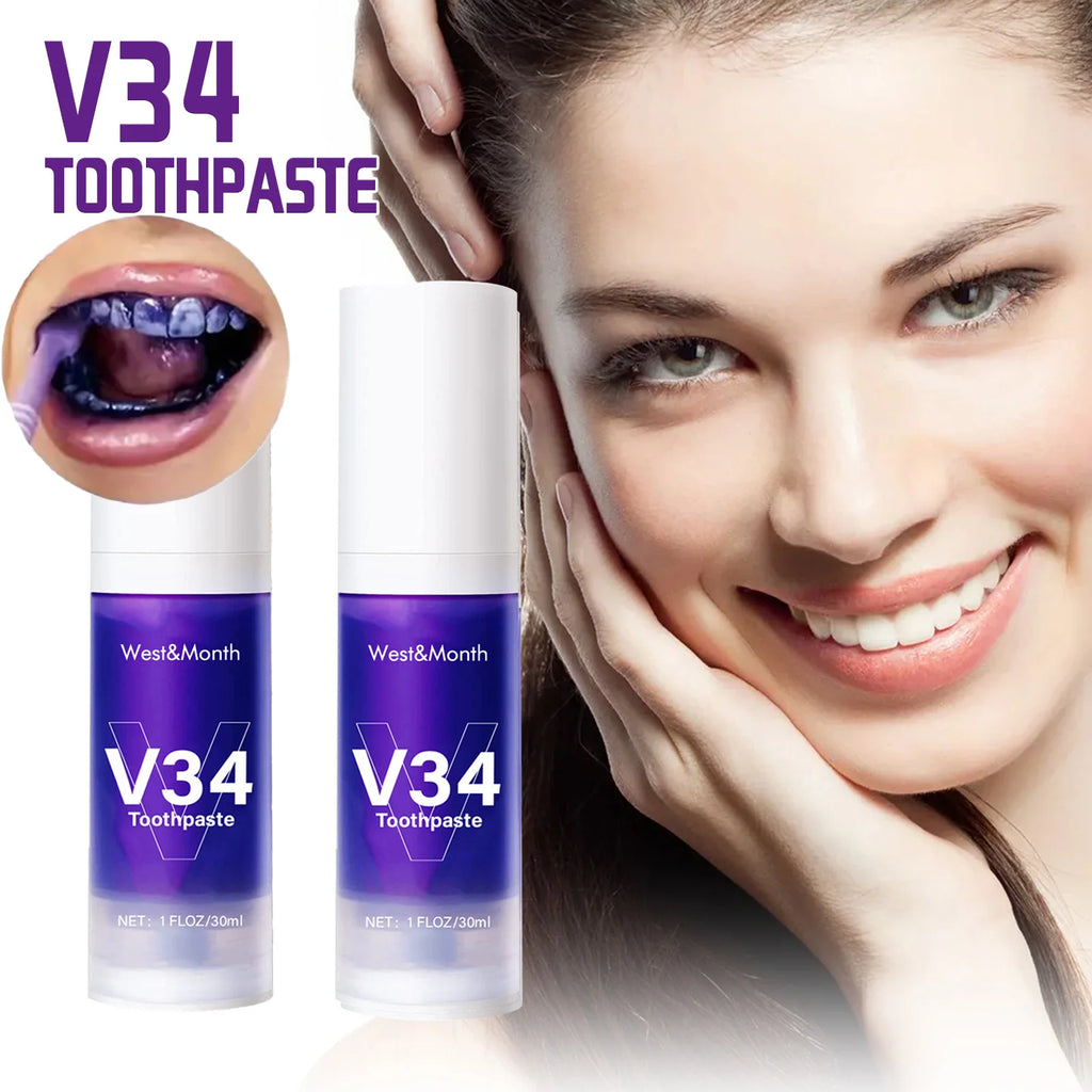 Purple Whitening Toothpaste Teeth Yellowing Color Correction Protects Gums & Freshens Breath Oral Care Pump-Style for Daily Use